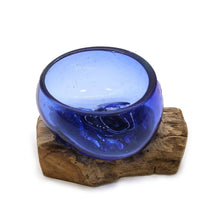 Load image into Gallery viewer, Molten Glass Mini Blue Bowl on Wood