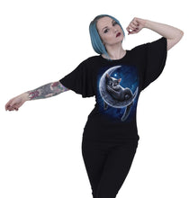 Load image into Gallery viewer, Spiral Velvet Moon Boat Neck Bat Sleeve Top Black