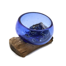 Load image into Gallery viewer, Molten Glass Mini Blue Bowl on Wood
