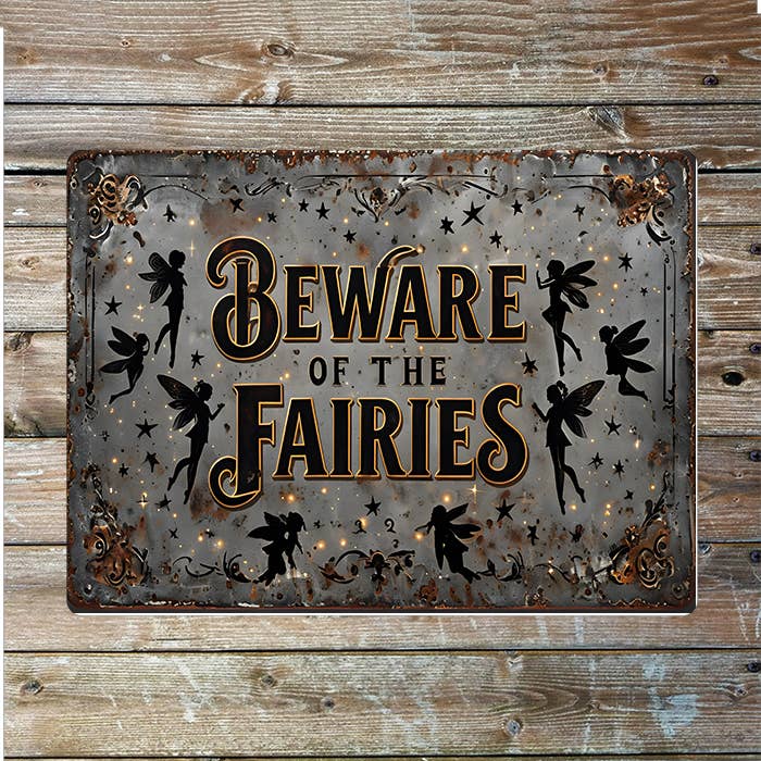 Beware of the Fairies Vintage style Metal Sign Plaque