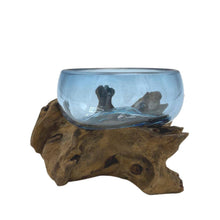 Load image into Gallery viewer, Molten Glass Mini Blue Bowl on Wood
