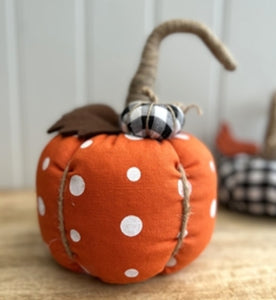 Large Fabric Pumpkin with Added Mini Pumpkin 18cm - Polka