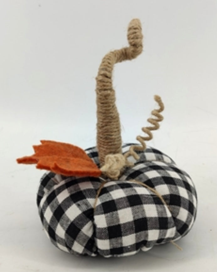 Medium Fabric Pumpkin with Tall Stalk 15cm - Black Check