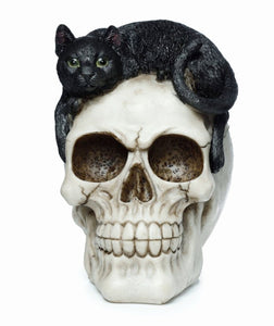 Skull With Black Cat Ornament