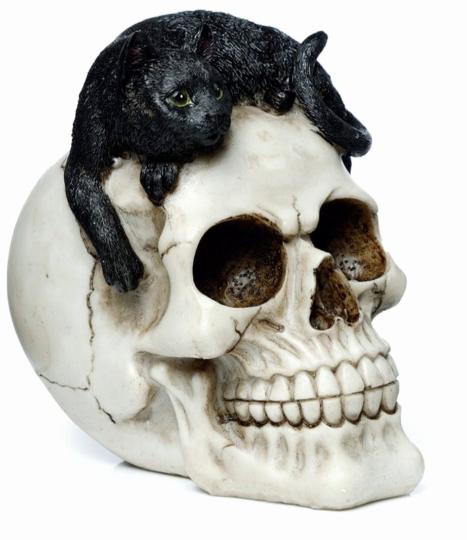 Skull With Black Cat Ornament