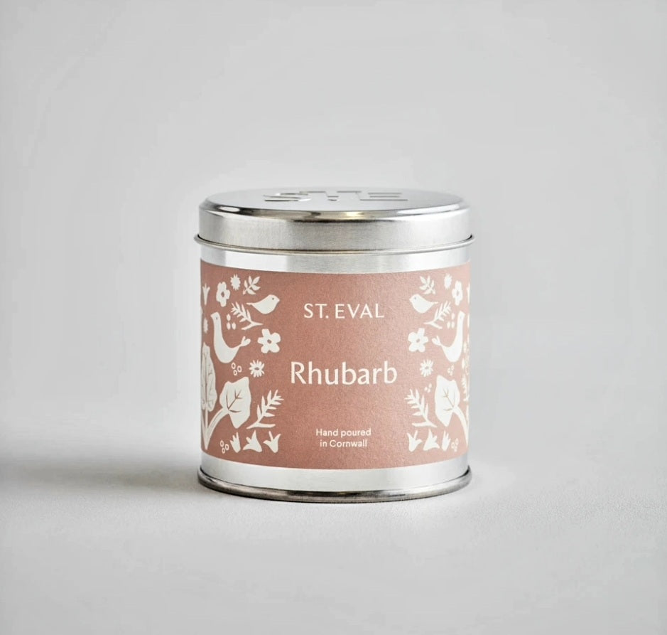 St Eval Rhubarb, summer folk scented tin candle