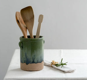 Jar with handles blue/green dipped