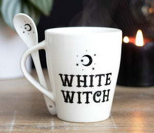 White Witch Ceramic mug with spoon