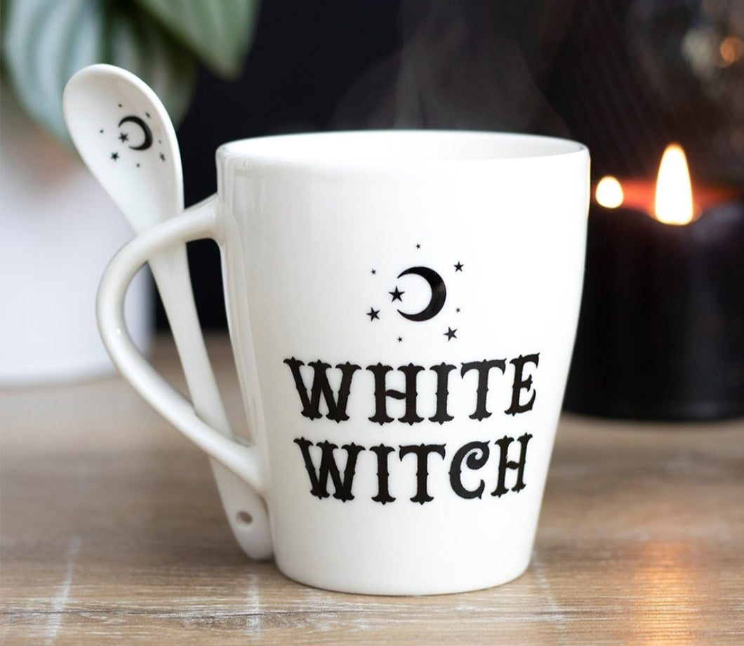 White Witch Ceramic mug with spoon